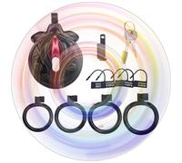 QiKKago Maschio Piatto Sissy Gabbia con 4 Dimensioni Anelli + Accessori, Gabbia ABS per Maschio per Gli Uomini Cross-Dress (Nero Rosso)