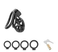 QiKKago Maschio Resina Multifunzionale Fitness Protezione Gabbia, Maschio Nero Speciale Gabbia, 4 Anelli di Diverse Dimensioni, Regalo per Gli Uomini - K + 7