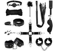 QiKKago Multi Funzionale Regolabile 11 Pezzi Classico in Pelle Nera da Allenamento Frusta E Maschera per Gli Occhi Sonno Pilates Set di Esercizi, La Scelta Migliore per Il Fitness Indoor - D5