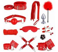 QiKKago Set da Ginnastica Aerobica Indoor in Pelle Classica Rossa 12 Pezzi, Dotato di Corda Fatta A Mano E Occhiali da Sonno - D6