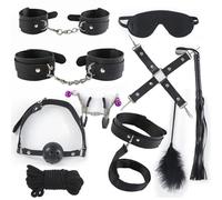 QiKKago Set di 10 Pezzi, Fodera in Pelle Pu di Alta qualità, Polso Regolabile, Set in Pelle Morbida E Confortevole, Regalo per Coppia, BDSM Accessories、F12
