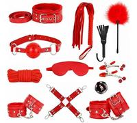 QiKKago Set di 12 Pezzi di Moda Rosso Design in Pelle, Cintura di Peluche Rivestita Articoli di Festa, Piccoli Pezzi di Allenamento per Coppia, Regali per Coppia, F2