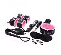 QiKKago Set di 8 Pezzi in Pelle Rosa, Kit di Restrizioni per Coppie per Polsi E Gambe, Dimensione Regolabile, Regalo per Coppia-F2