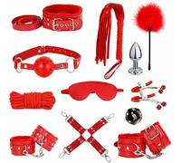 QiKKago Set di Attrezzature di Fitness di 12 Pezzi in Pelle Efficiente per Interni, Set di Allenamento di Forza (Rosso) - K + 15