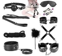 QiKKago Set Fitness Outdoor Classico in Pelle Nera da 10 Pezzi, Dotato di Fruste da Allenamento E Occhiali da Sonno, per Un Esercizio Indoor più Professionale - D6