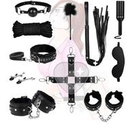 QiKKago Set Multifunzionale da Camera da Letto per Interni 11 Pezzi Diversi Accessori in Pelle Nera Set-Q