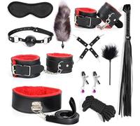QiKKago Set Rosso di 11 Pezzi in Pelle di Alta Efficienza con Attrezzature per L'Allenamento Fitness, Coda in Peluche, Cintura di Yoga in Pelle, Set di Allenamento di Forza Intensificata, F9