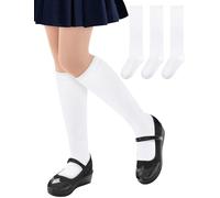 qikqik 3 paia di calzini alti al ginocchio per ragazze uniforme scolastica calzini lunghi in cotone calzini per ragazze calzini per ragazze calze per bambini senza cuciture, 3 paia di colore bianco