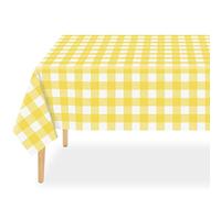 QIKSION Tovaglia a quadretti gialli usa e getta, confezione da 6 pezzi, 137 x 274 cm, a scacchi gialli e bianchi, per tavoli rettangolari, tovaglia in plastica