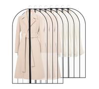 Qikuver 8 pezzi Custodie per Abiti, Copri Abiti da Armadio Antipolvere Traslucida, 60×100/120cm Buste per Abiti Portaabiti Antitarme per Vestiti, Cappotti, Camicie (Nero)