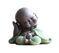 Qikuver Buddha Maitreya che ride, Statua di Buddha in ceramica Ornamento Scultura da tè Piccolo monaco Decor Set da tè per Home Office Decorazioni per auto Regalo Artigianato e arte (Verde)