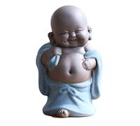 Qikuver Buddha Maitreya che ride, Statua di Buddha in ceramica Ornamento Scultura da tè Piccolo monaco Decor Set da tè per Home Office Decorazioni per auto Regalo Artigianato e arte (Blu)