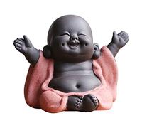 Qikuver Buddha Maitreya che ride, Statua di Buddha in ceramica Ornamento Scultura da tè Piccolo monaco Decor Set da tè per Home Office Decorazioni per auto Regalo Artigianato e arte (arancia)