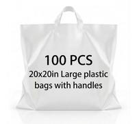 Qilery Confezione da 100 sacchetti per la spesa grandi in plastica con manici, riutilizzabili, per piccole imprese, merchandising al dettaglio, confezione da 100 (bianco)