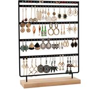 QILICZ - Espositore portagioie per orecchini, 100 fori, 5 piani, in metallo, con base in legno, 35 x 27 cm