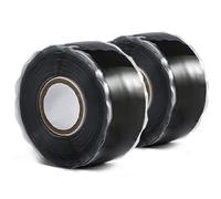QILIMA 2 Rotoli Nastro Autoagglomerante Silicone Nero, Isolante Impermeabile per Ripara Perdite Acqua (2,5cm x 3m)
