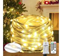 Qillnyy 220 LED catena luminosa con luci per esterni/interni, 25 m, 8 modalità, con telecomando, timer, filo di PVC, decorazione giardino, albero di Natale, matrimonio, Natale (bianco caldo)