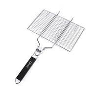Qiluck Griglia per Barbecue Portatile e Pieghevole in Acciaio Inox 430 griglia Barbecue arrosto per Pesce, Verdure, Carne, gamberetti Staccabile con Manico in Legno e Borsa per Un Facile Trasporto