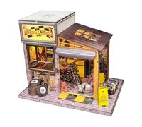 QiLumier Modello fai da te di un'officina per riparazioni di motociclette, per costruire case delle bambole in miniatura, accessorio per la casa, regalo di compleanno