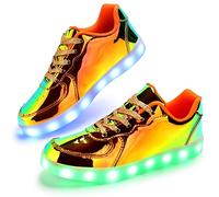 Qimaoo Scarpe da ginnastica luminose da uomo e donna, con LED, ricarica USB, per adulti, alte e luminose, si illuminano al buio per feste di ballo e festival, Basso Dazzle Gold, 13 Women/11 Men