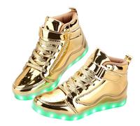 Qimaoo Scarpe da ginnastica luminose da uomo e donna, con LED, ricarica USB, per adulti, alte e luminose, si illuminano al buio per feste di ballo e festival, Oro, 4.5 Women/3 Men