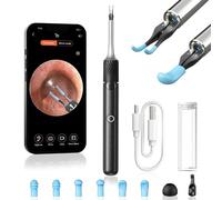 Qimic Otoscopio, Pulisci Orecchie con Telecamera 1080P, Endoscopio per Orecchio con WIFI, 3,2mm Impermeabile Otoscopio con pinzette, Pulizia Orecchie Otoscopio per iPhone, iPad e Android, Nero