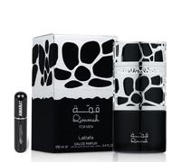 Qimmah for Men Original 100 ml, profumo arabo da uomo, lunga durata, Eau da Parfum, con atomizzatore da 5 ml, fragranza maschile orientale in legno con note di Oud, lavanda e vetiver (Men)