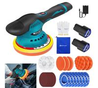 Qimu Lucidatrice a batteria, set da 22 pezzi, mini batteria da 12 V, lucidatrice eccentrica, lucidatrice con 2 batterie da 2,0 Ah, macchina a cera a batteria, lucidatrice a batteria per cera, cura