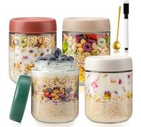 QIMYGIFT Overnight Oats - Barattoli con coperchio, 500 ml, con coperchio a vite, per marmellate fatte in casa, alimenti per bambini, inserimenti, inscatolamento, vasi, vasi, lievito