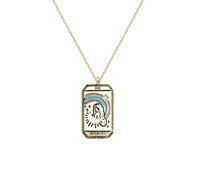 QIN 2021 Collana con Ciondolo in Carta dei tarocchi con Smalto colorato per Ragazza Creativa Collana con Coppia di Innamorati in Oro Placcato Quadrato con Luna e Sole