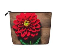 QIN&ZHENG Borsa da donna in legno con stampa dalia rossa retrò con cerniera per trucco, leggera, nera, taglia unica, nero/bianco, taglia unica, nero/bianco, taglia unica