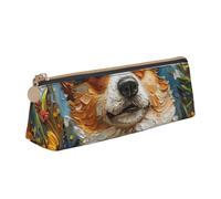 QIN&ZHENG Corgi - Astuccio per trucco triangolare in pelle con stampa floreale e giardino primaverile leggero, bianco, taglia unica, elegante, bianco, One Size, elegante, bianco, taglia unica,