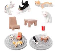 Qinayu, 7 statuette realistiche a forma di gatto, in resina, dipinte a mano, decorazione a forma di gattino, uova di Pasqua, decorazione per torte, come regalo di Natale, compleanno, statuette per