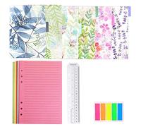 Qincling, set di quaderni A5 ricaricabili, 2 confezioni da 100 fogli con 6 fori, fogli sfusi a righe, 6 divisori in PVC, divisori per oggetti, busta con chiusura a zip, Colorato, Set