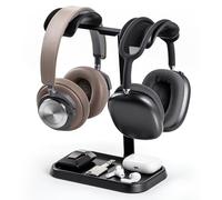 QinCoon Doppio supporto per cuffie, doppio supporto bilanciato per cuffie da scrivania (nero)