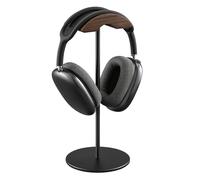 QinCoon Supporto auricolari, supporto in noce e alluminio, supporto per cuffie da gioco con base solida e pesante, applicabile a cuffie di tutte le dimensioni (nero)