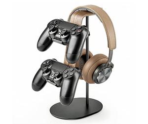 QinCoon Supporto per controller e cuffie, in alluminio e legno, controller da gioco e supporto per cuffie per PS5, PS4, Xbox One, Nintendo Switch, accessori universali da scrivania
