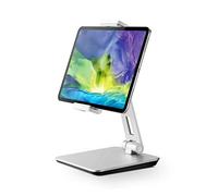 QinCoon Supporto per Tablet, Regolabile Rubusto e Resistente Alluminio Supporto, 360° Girevole Pieghevole Metallo Porta, Adatto per iPad, Samsung Tab, Kindle (4,7-13") (Argento)