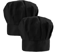QINERSAW 2 Cappello da Cuoco Nero Cappelli Cuoco in Cotone Confortevole Traspirante Cappelli Cuoco Regolabile Elastico Cappello Chef per Pasticceria Ristorante Caffetteria Bar (Unisex)