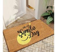 Qingbei Rina Zerbino per esterni con sorriso, 70 x 40 cm, decorativo per interni ed esterni, antiscivolo, lavabile, per porta d'ingresso, impermeabile, in gomma