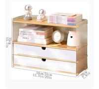 QINGGANG-0224 contenitori per libri Libreria da scrivania in bambù con organizer a doppio cassetto, con ripiano in plastica, for espositore for ufficio domestico scaffali per libri(L34xW20xH35 cm)