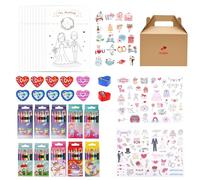 QINGLANG Confezione da 10 pacchetti di attività per matrimoni per bambini, libri da colorare per bambini, matite colorate, gomme a forma di cuore e adesivi, giochi di intrattenimento e bomboniere per
