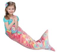 QINGLANG Coperta a forma di coda di sirena che si illumina al buio, per ragazze e ragazzi, idea regalo, 50 x 100 cm, per tutte le stagioni, in morbida flanella con squame di pesce