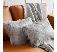 QINGLOU 2Pcs Federa Cuscino,in Lana Artificiale Fodera per Cuscino, Super Soft Fodera per Cuscino in Pelle Deluxe Home Decor Decorativo Camera da Letto Federa Divano (Grigio, 45x45CM)