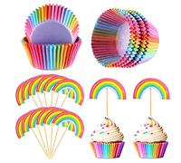 qingmeng Pirottini per muffin di carta, 100 pirottini di carta, 12 pezzi, arcobaleno, decorazione per cupcake, muffin, per il compleanno dei bambini, baby shower, feste, dessert matrimonio