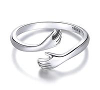 Qings Anelli Dell'abbraccio della Mano Anello Regolabile per Mani per Donne Anelli di Ordito Promise Impilabili in Argento Sterling 925 Gioielli per il Pollice del Dito per L'anniversario di Compleanno