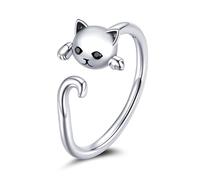 Qings Anelli Donna Anello Gatto, Argento Sterling 925 Anello Regolabile Aperto Gatti Semplice Anelli Animale, Carino Gioielli Regalo di Compleanno per Ragazza e gli Amanti dei Animali