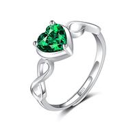 Qings Anello a Cuore Smeraldo Regolabile con Pietra di Nascita Argento Sterling 925 Maggio Anello Simbolo dell'infinito Promessa con Zirconi Regali Gioielli di Natale Compleanno per Donne e Ragazze