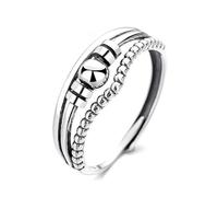 Qings Anello Ansia Antistress per Donna Argento Sterling 925 Anelli Fidget Anxiety Stress Relief Rings con Rotante Perline Anello Retro Regolabile Aperto per Ragazza Uomo