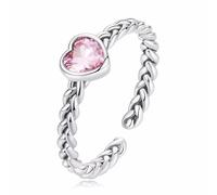 Qings Anello Cuore Regolabile Argento 925 Rosa Amore Cuore Cubic Zirconia Aperto Anello Anelli della Impilabile della Tessere Regalo di Compleanno per Donna Ragazze